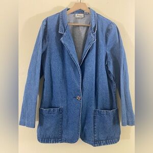 Joanna VTG Denim Blazer Womens L Pockets Excellent Condition